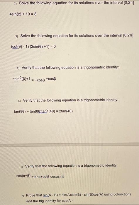 Solved 2) Solve the following equation for its solutions | Chegg.com