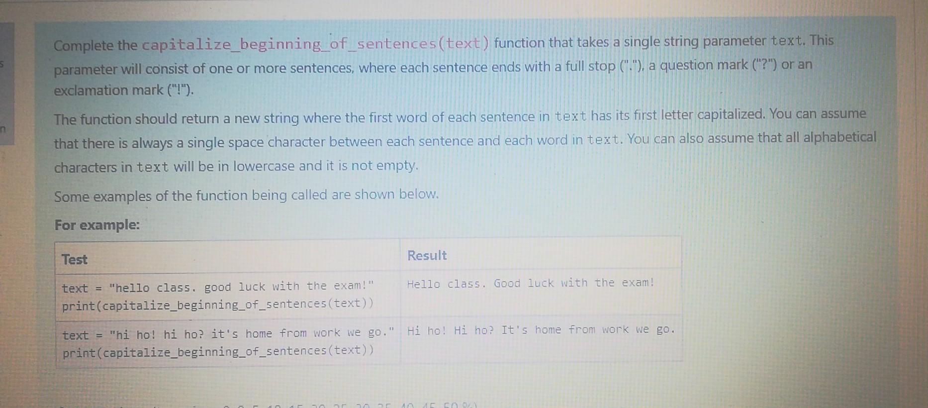 Solved Complete the capitalize_beginning_of_sentences (text) | Chegg.com