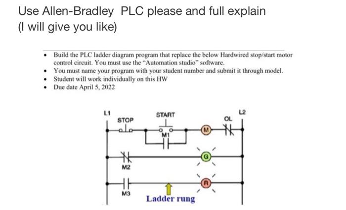 Solved Use Allen-Bradley PLC please and full explain (I will 