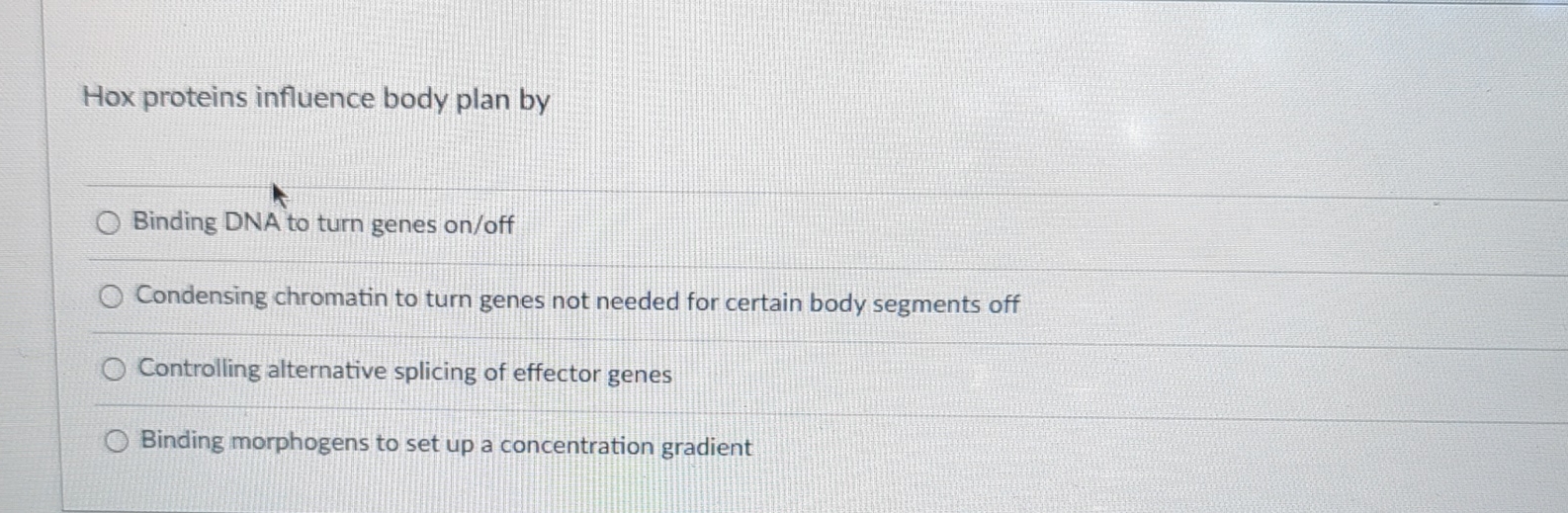 Solved Hox proteins influence body plan byBinding DNA to | Chegg.com