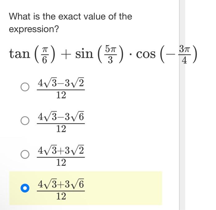 Solved What is the exact value of the expression? | Chegg.com