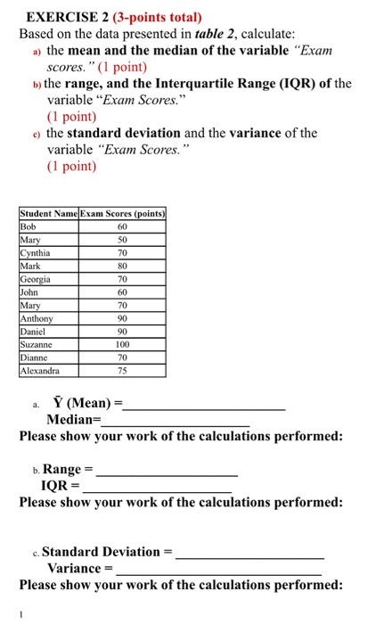 Solved EXERCISE 2 (3-points total) Based on the data | Chegg.com