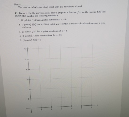 Solved Name: You may use a half-page cheat sheet only. No | Chegg.com