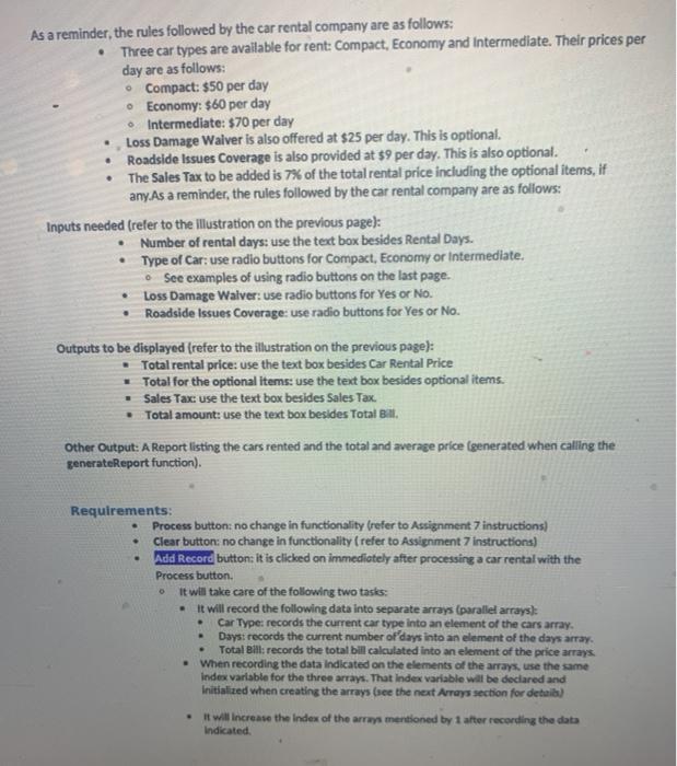 Solved PROBLEM DESCRIPTION The Superfast Car Rental company | Chegg.com