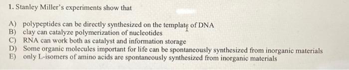 stanley miller's 1953 experiments