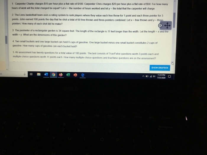 Solved 1. Carpenter Charlie charges 15 per hour plus a flat