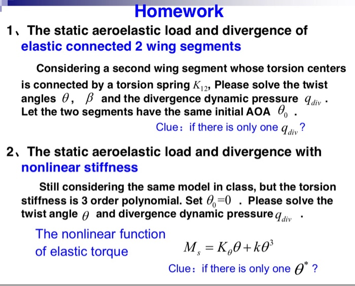 Homework 1. The static aeroelastic load and | Chegg.com