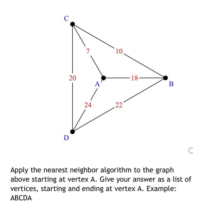 Solved Apply the nearest neighbor algorithm to the graph | Chegg.com
