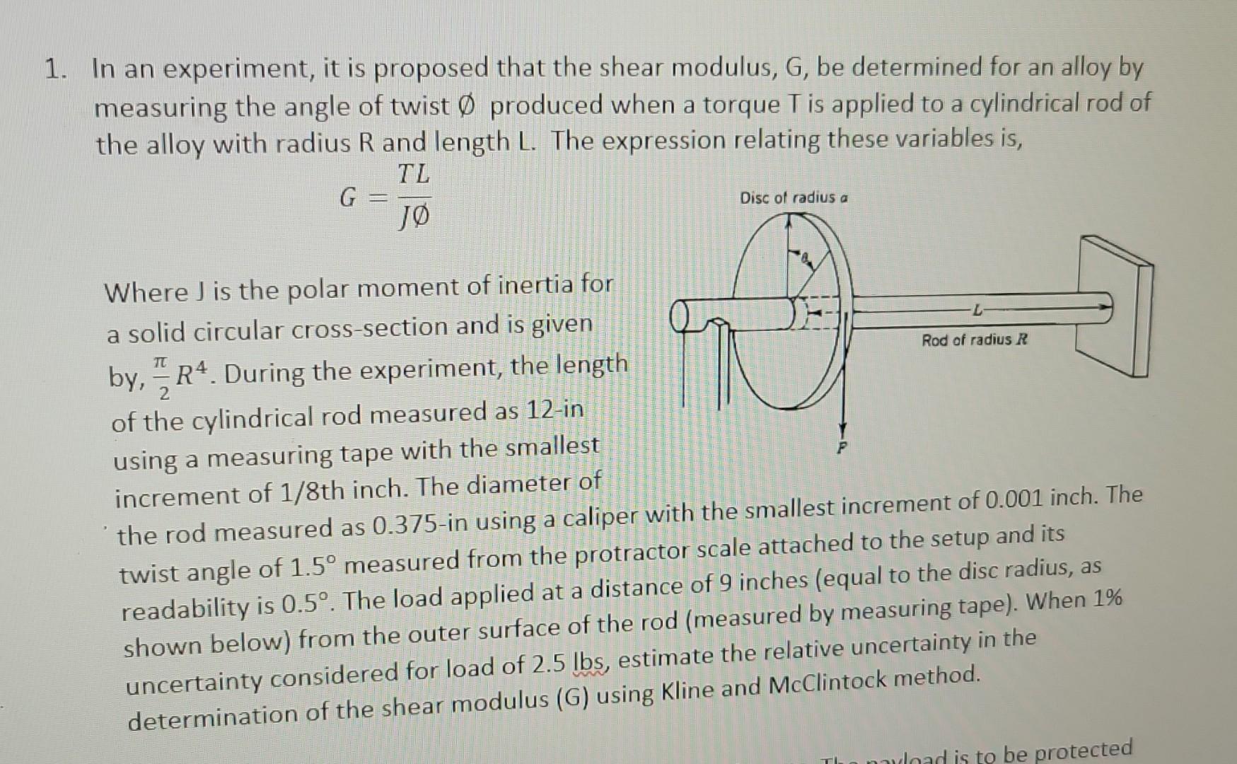 Solved 1. In an experiment, it is proposed that the shear | Chegg.com