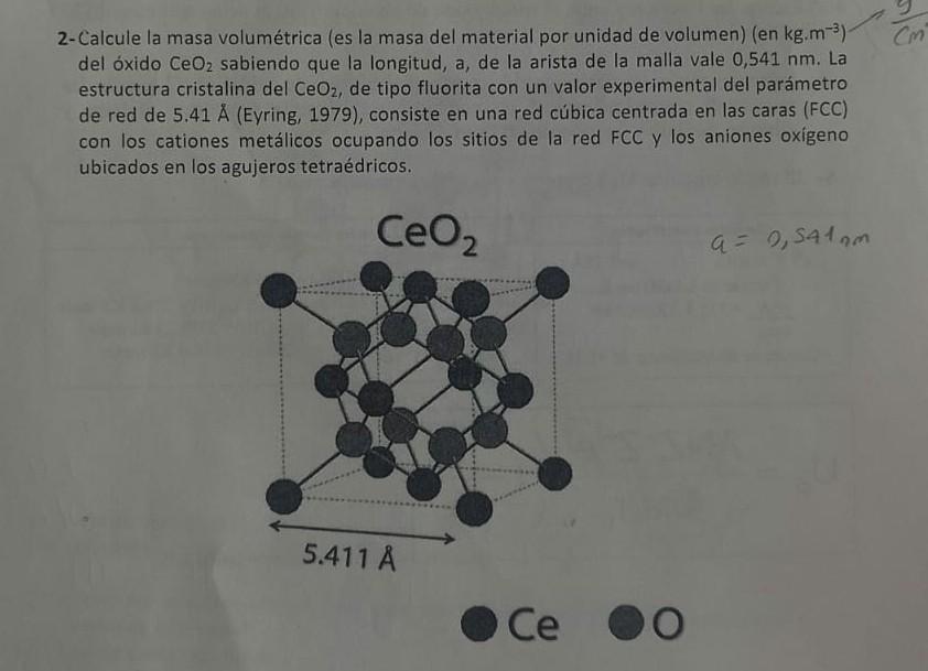 2-Calcule la masa volumétrica (es la masa del material por unidad de volumen) (en \( \mathrm{kg} \cdot \mathrm{m}^{-3} \) ) d