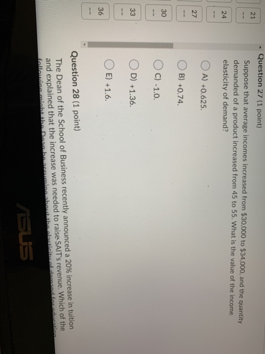 Solved 1 Question 25 (1 point) Suppose that the price of a | Chegg.com