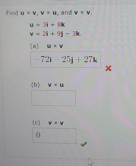 Solved Find U Xv V X U And V X V U 3i 8k V 2i 9j