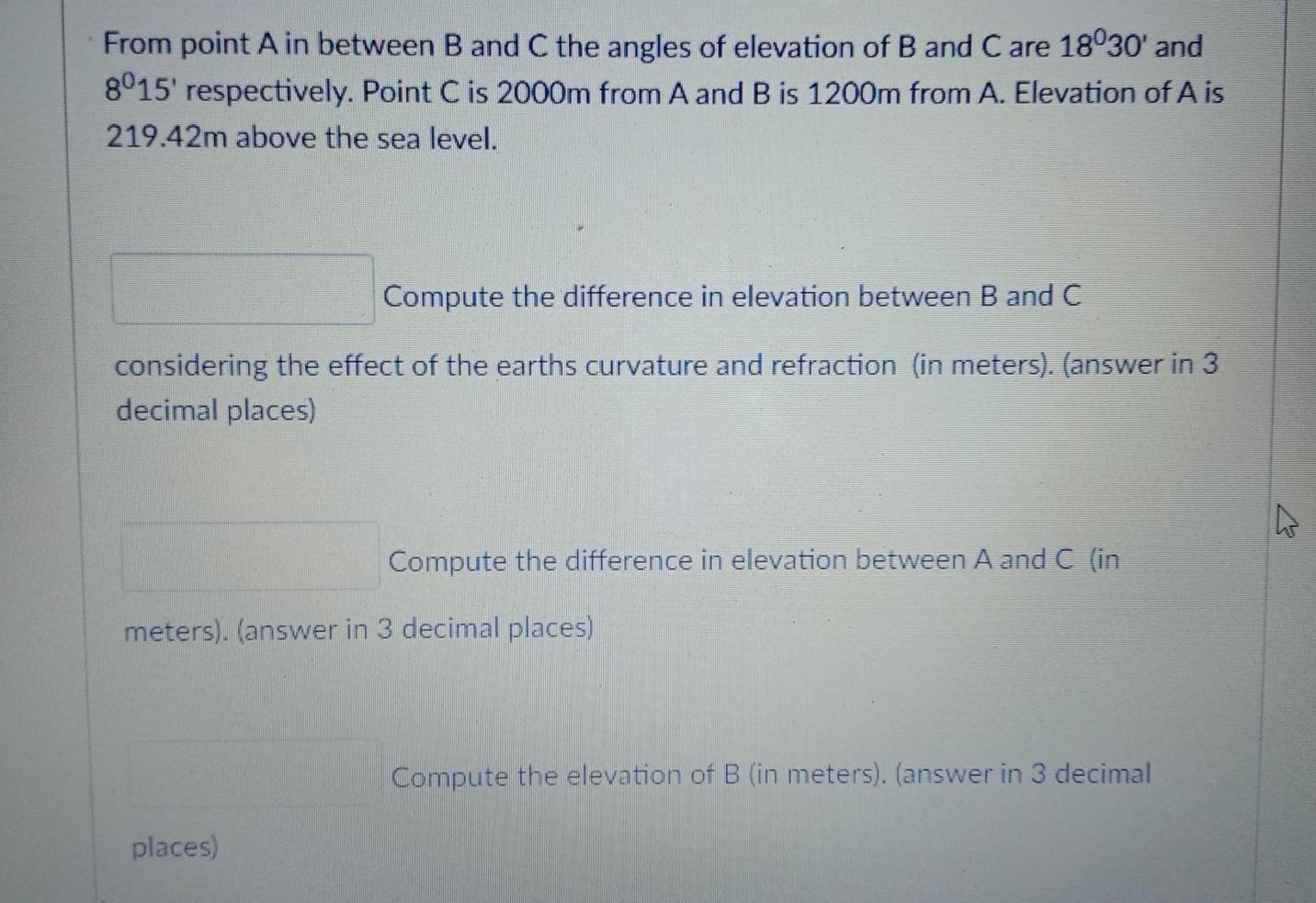 Solved From point A in between B and C the angles of | Chegg.com