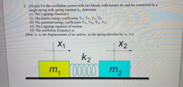 Solved 2. (50 pts) For the oscillation system with two | Chegg.com