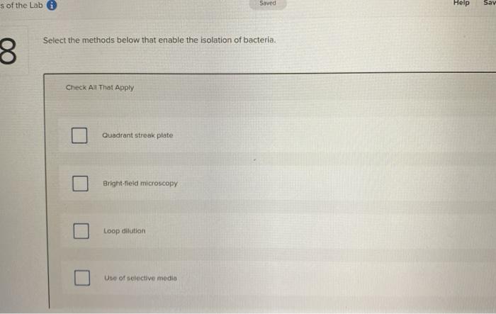 Solved s of the Lab Saved Help Sav Select the methods below | Chegg.com
