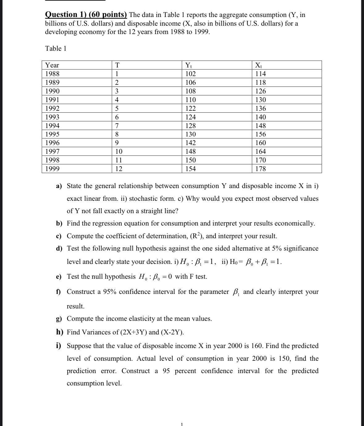 Solved Question 1) ( 60 ﻿points) ﻿The data in Table 1 | Chegg.com