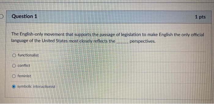 Solved > Question 1 1 pts The English-only movement that | Chegg.com
