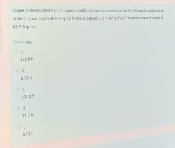 Solved Copper is electroplated from an aqueous CuSO4