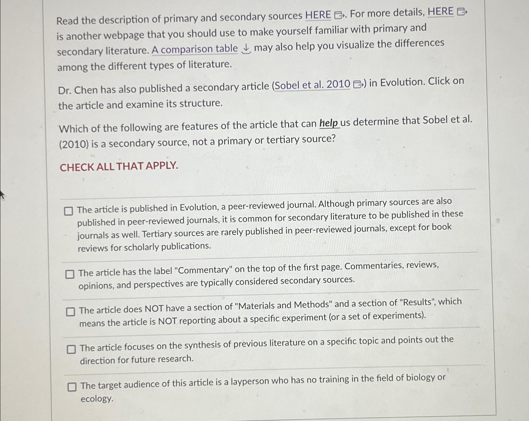 Solved Read the description of primary and secondary sources | Chegg.com