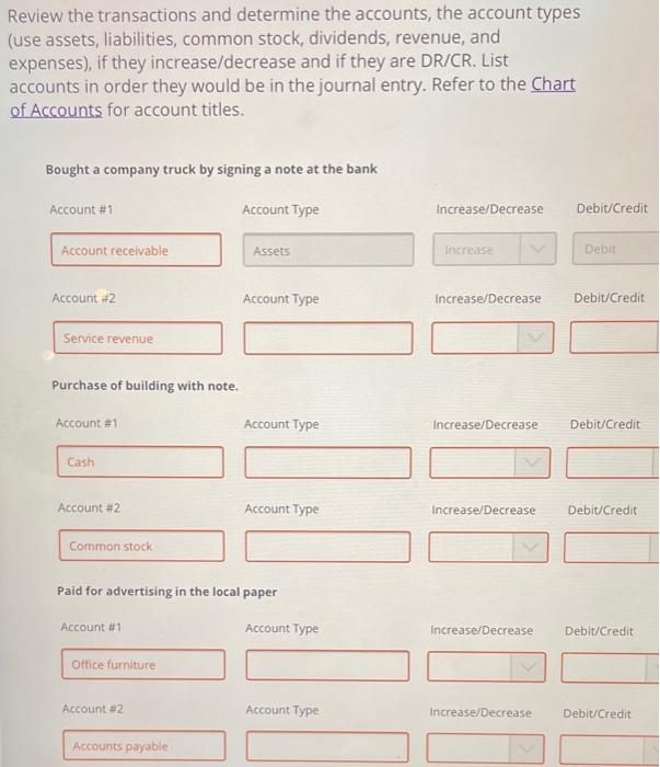 Solved Review the transactions and determine the accounts, | Chegg.com