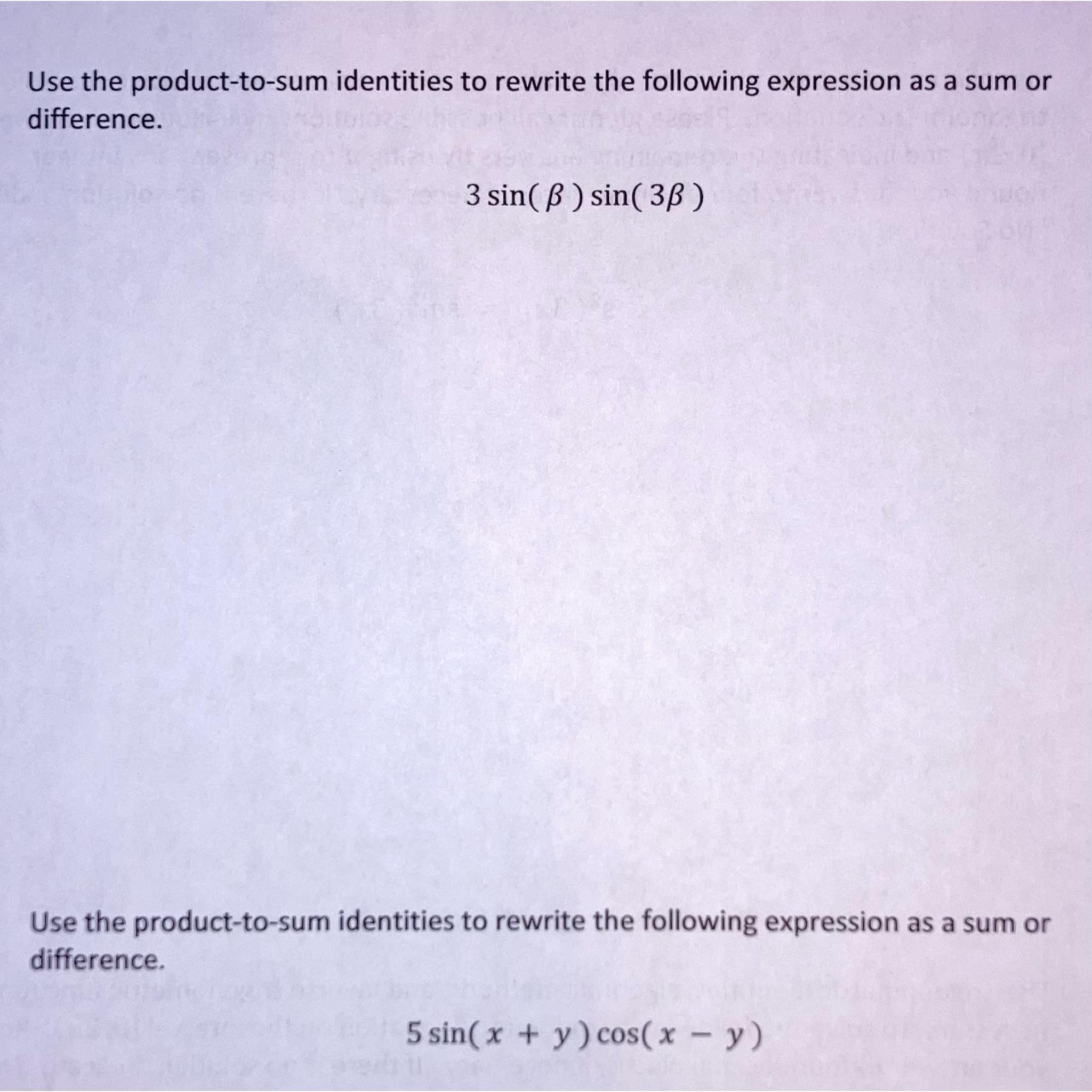 Solved 11 ﻿ Use the product-to-sum identities to rewrite the | Chegg.com