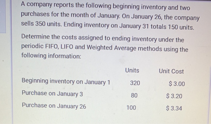 A Company Reports The Following Beginning Inventory And Two Purchases Solved A company reports the following beginning inventory | Chegg.com