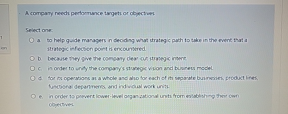 A Company Needs Performance Targets Or Objectives