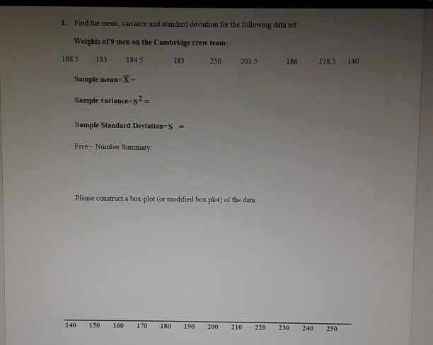 Solved 1. Find the mean variance and standard deviation for | Chegg.com