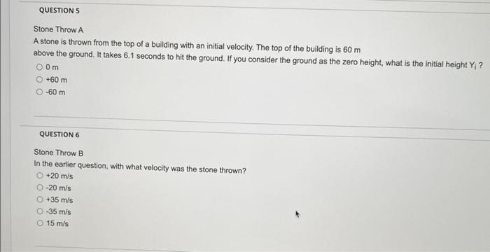 Solved Stone Throw A A stone is thrown from the top of a | Chegg.com