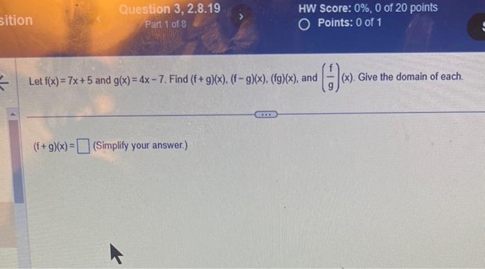 Solved Let F X 7x 5 And G X 4x−7 Find F G X F−g X