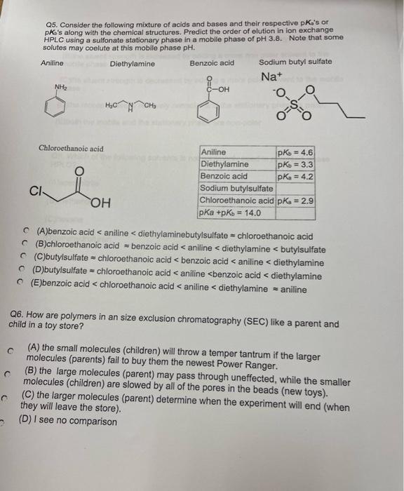 Solved Q5. Consider the following mixture of acids and bases | Chegg.com