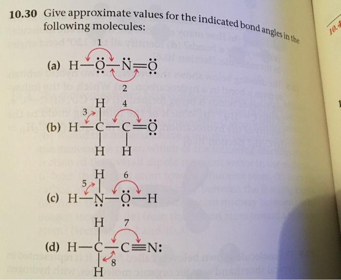Nes For The Indicated Bond Anglesin 10 30 Give Chegg Com