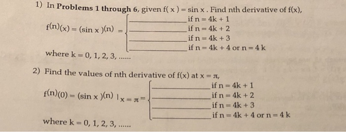 Solved 1) In Problems 1 through 6, given f(x) = sin x. Find | Chegg.com