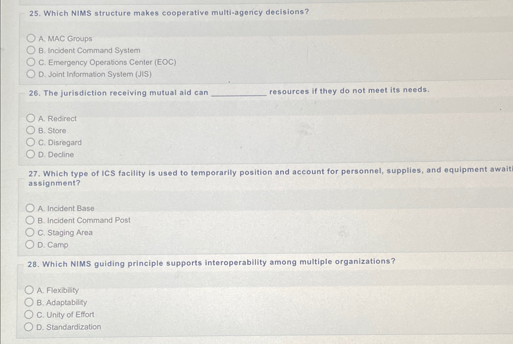 Solved Which NIMS structure makes cooperative multiagency