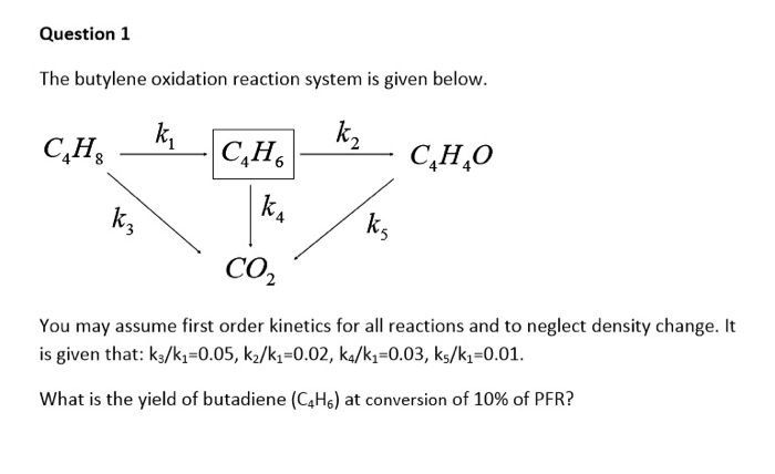 Solved Question 1 The butylene oxidation reaction system is | Chegg.com