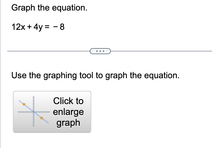 Solved Graph the equation.12x+4y=-8Use the graphing tool to | Chegg.com