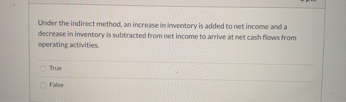 Solved Under the indirect method, an increase in inventory | Chegg.com