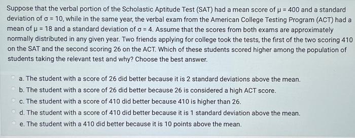 Solved Suppose that the verbal portion of the Scholastic | Chegg.com