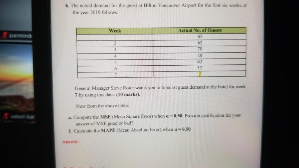 Solved 6. The actual demand for the guest at Hilton | Chegg.com