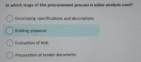 Solved In Which Stage Of The Procurement Process Is Value | Chegg.com