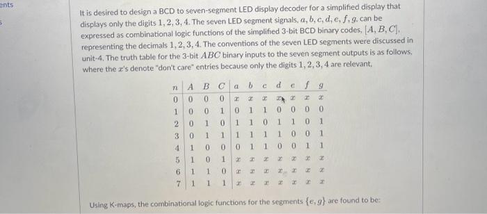 Solved It is desired to design a BCD to seven-segment LED | Chegg.com