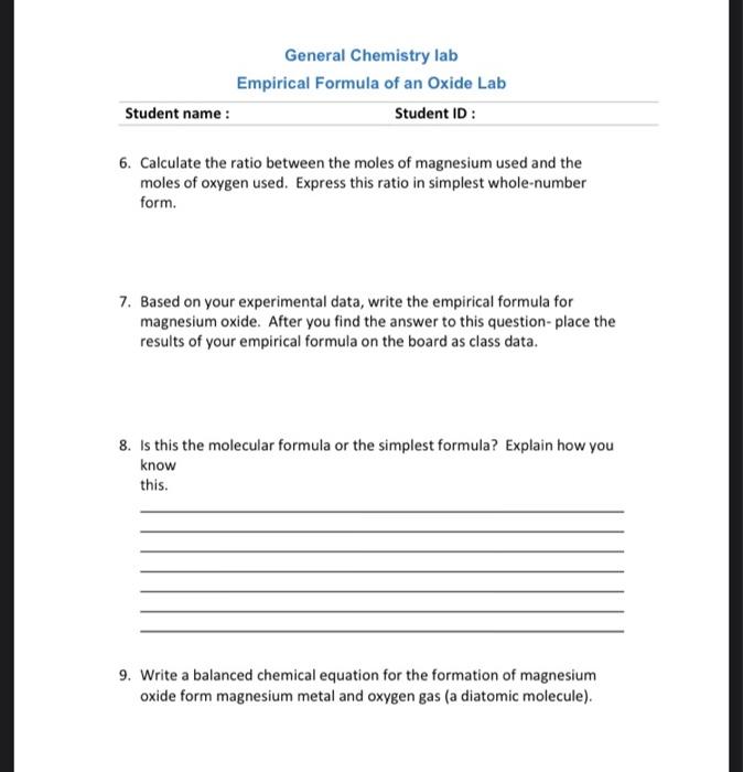 Solved General Chemistry lab Empirical Formula of an Oxide