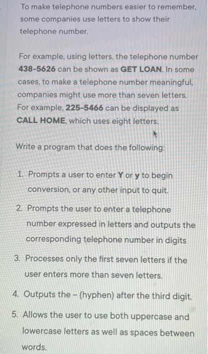 Solved To make telephone numbers easier to remember, some | Chegg.com