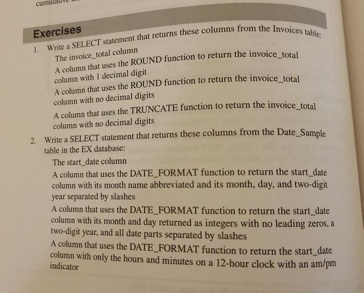 Solved 1. Write a SELECT statement that returns these | Chegg.com