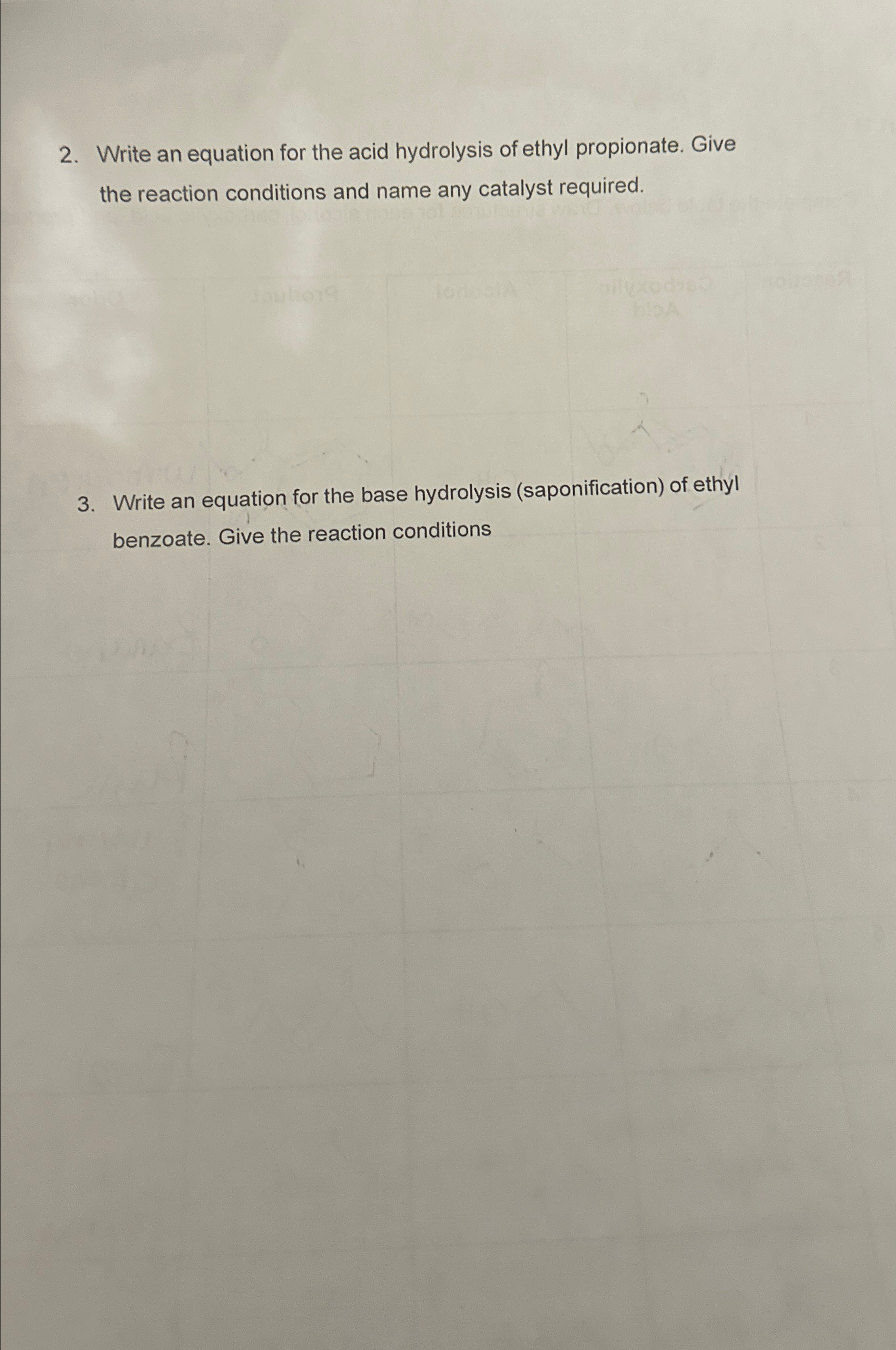 Solved Write an equation for the acid hydrolysis of ethyl | Chegg.com