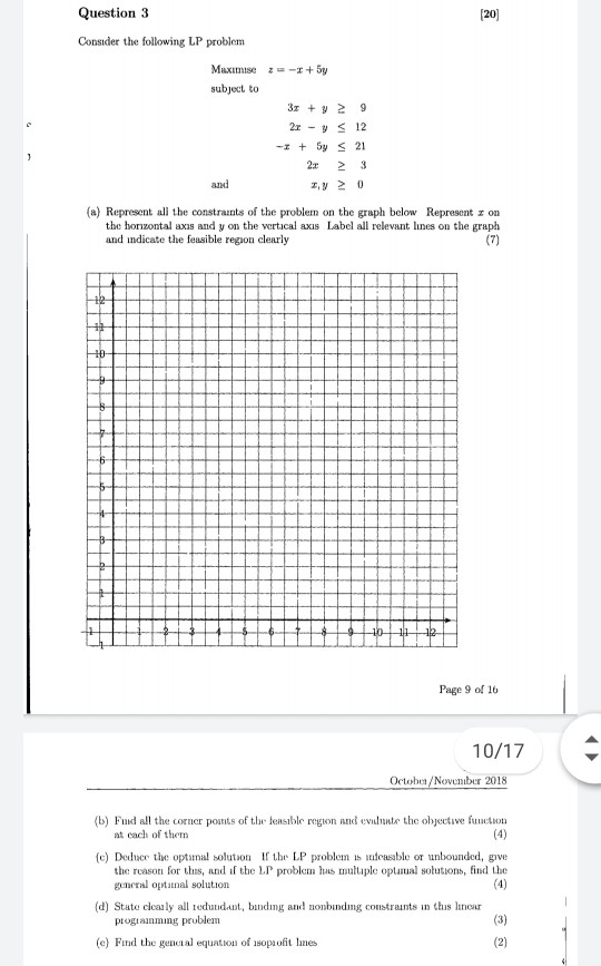Solved (20) Question 3 Consider the following LP problem | Chegg.com