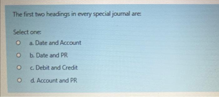 Solved The First Two Headings In Every Special Journal Are | Chegg.com