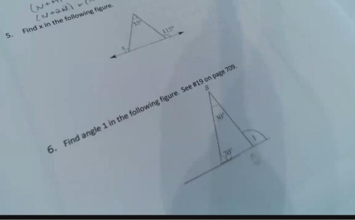 Solved 0 6. Find Angle 1 In The Following Figure See #19 On | Chegg.com