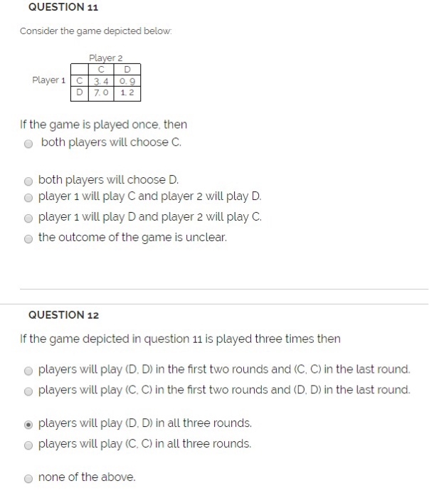 Solved QUESTION 11 Consider the game depicted below. Player | Chegg.com