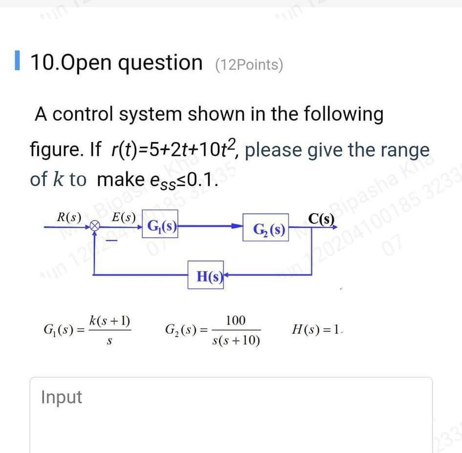 Solved A Control System Shown In The Following Figure. If | Chegg.com